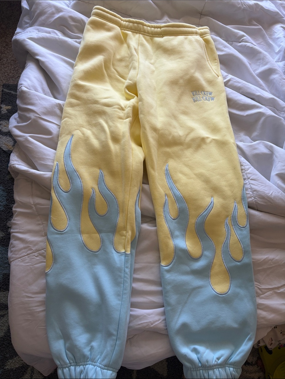 Kill Crew Yellow & Light Blue Flame Sweatpants